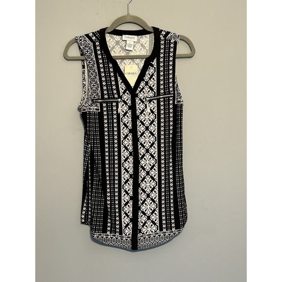 Carmen Marc Valvo Top Women's Small Black White Zipper Detail Sleeveless NEW - Picture 1 of 7